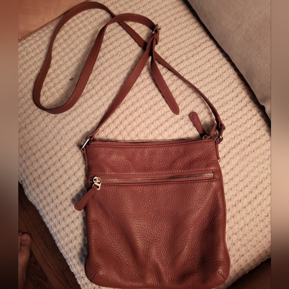 Natural Brown Leather Crossbody Purse - Like New - Genuine Leather